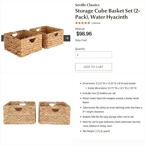 HAND WOVEN WATER~HYACINTH FOLDING STORAGE CUBE BASKETS 2-PIECE SET - Picture 14 of 16